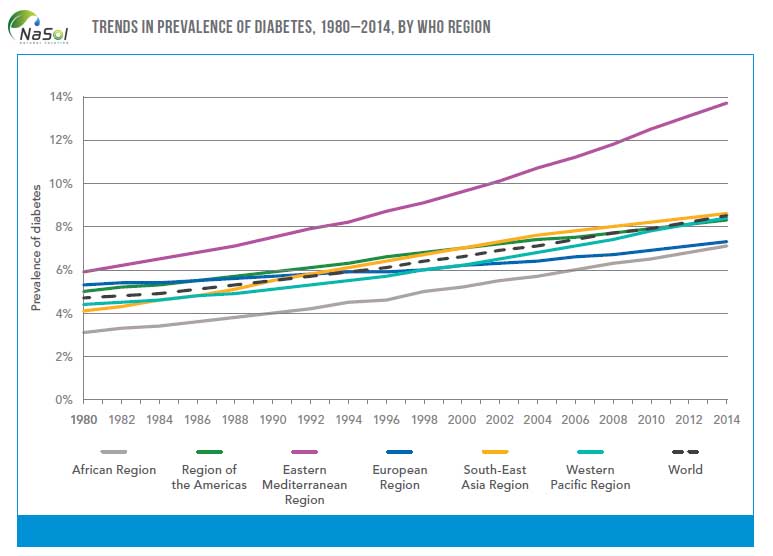 Biểu đồ thể hiện sự gia tăng số người mắc bệnh tiểu đường trên toàn thế giới